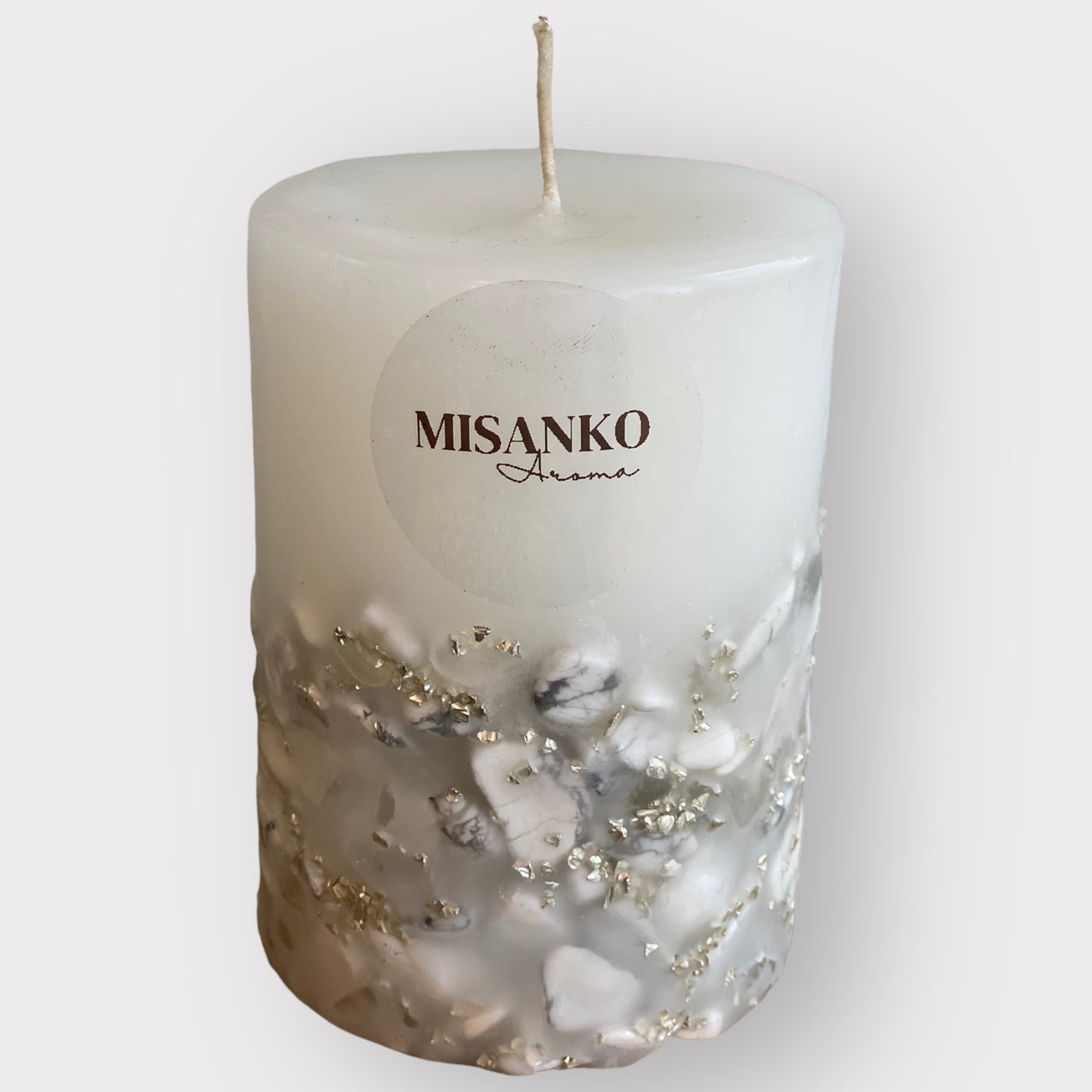 Clear Quartz & Howlite Pillar Candle - Mineral Collection