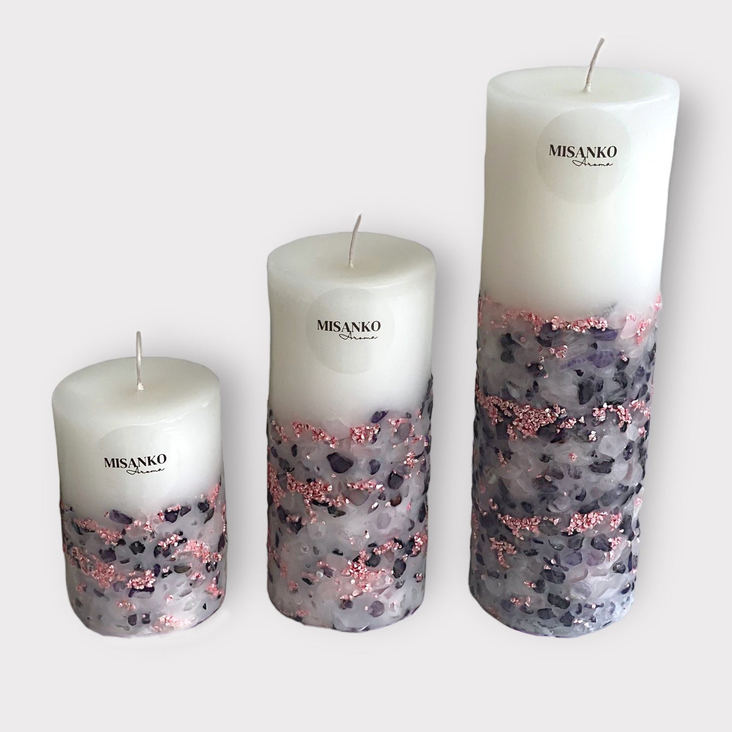 Amethyst & Rose Quartz Pillar Candle - Mineral Collection