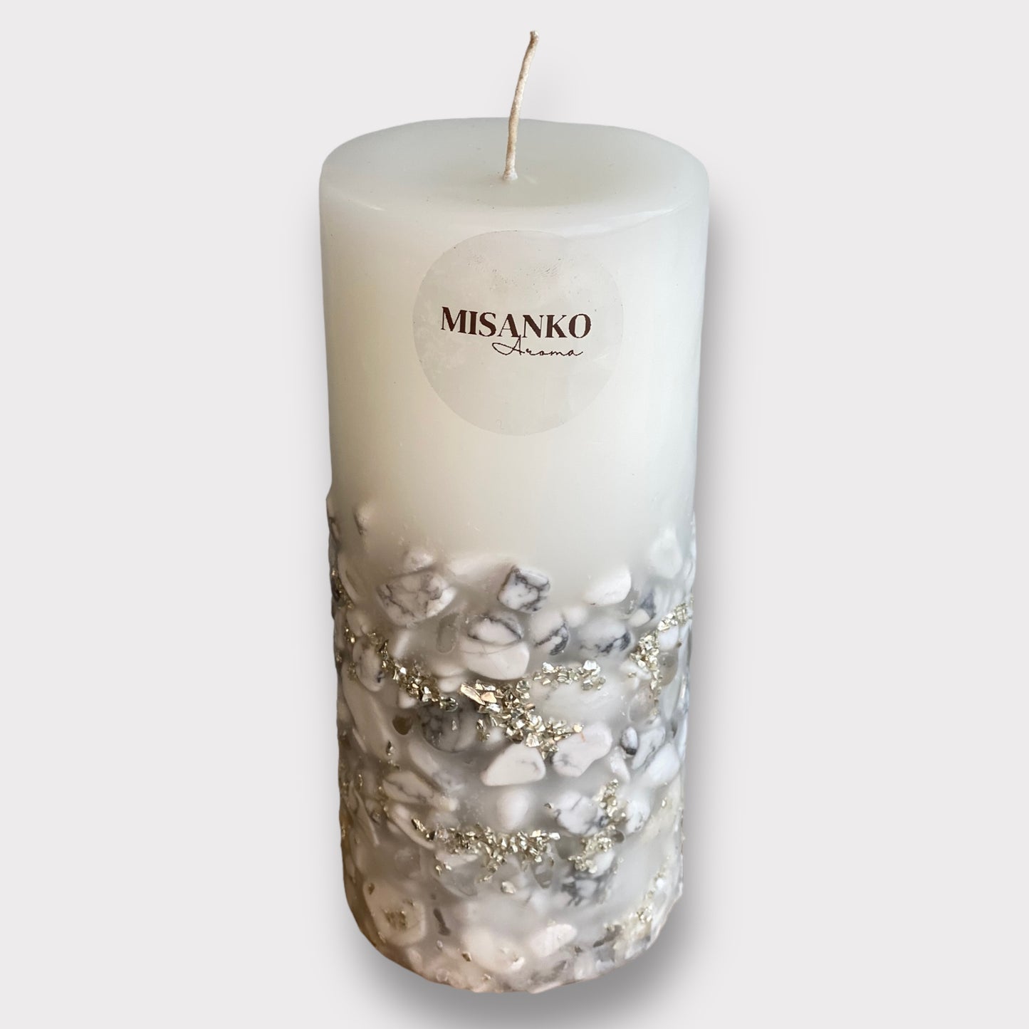 Clear Quartz & Howlite Pillar Candle - Mineral Collection