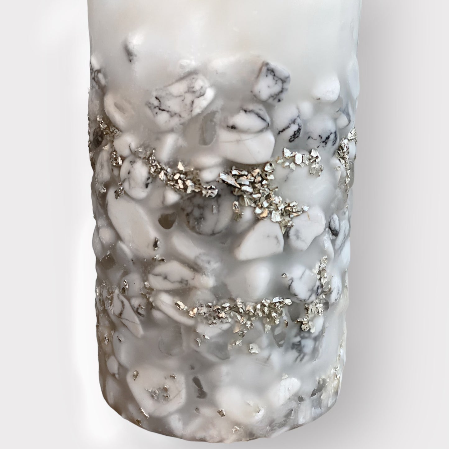 Clear Quartz & Howlite Pillar Candle - Mineral Collection