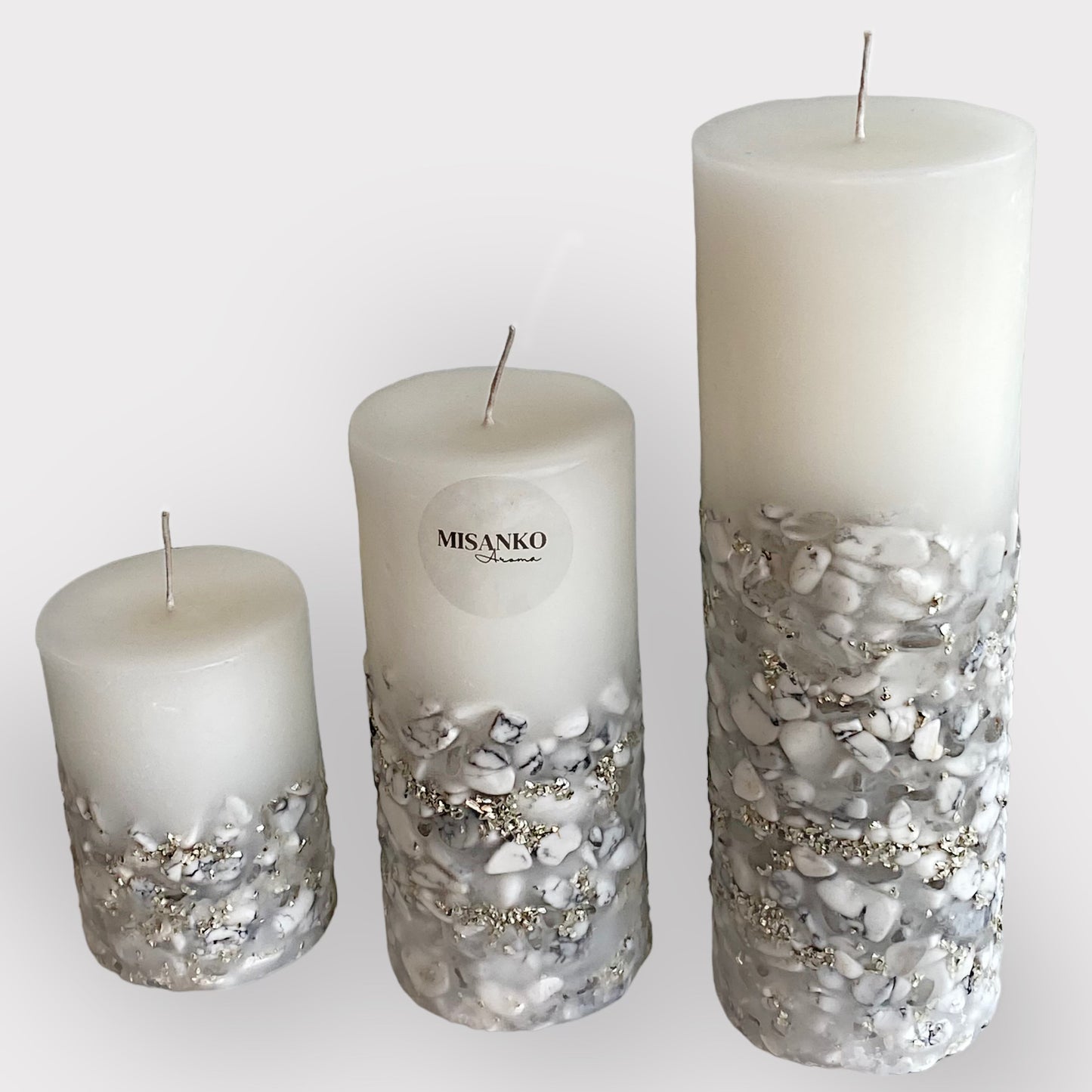 Clear Quartz & Howlite Pillar Candle - Mineral Collection