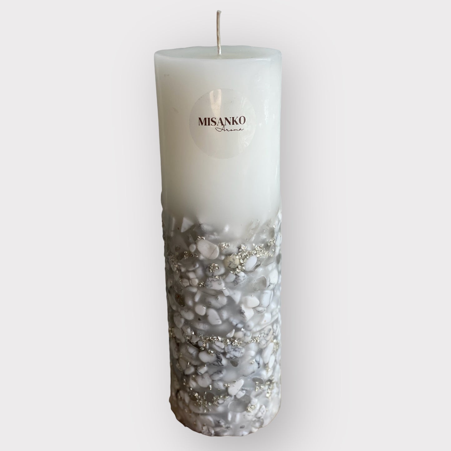 Clear Quartz & Howlite Pillar Candle - Mineral Collection