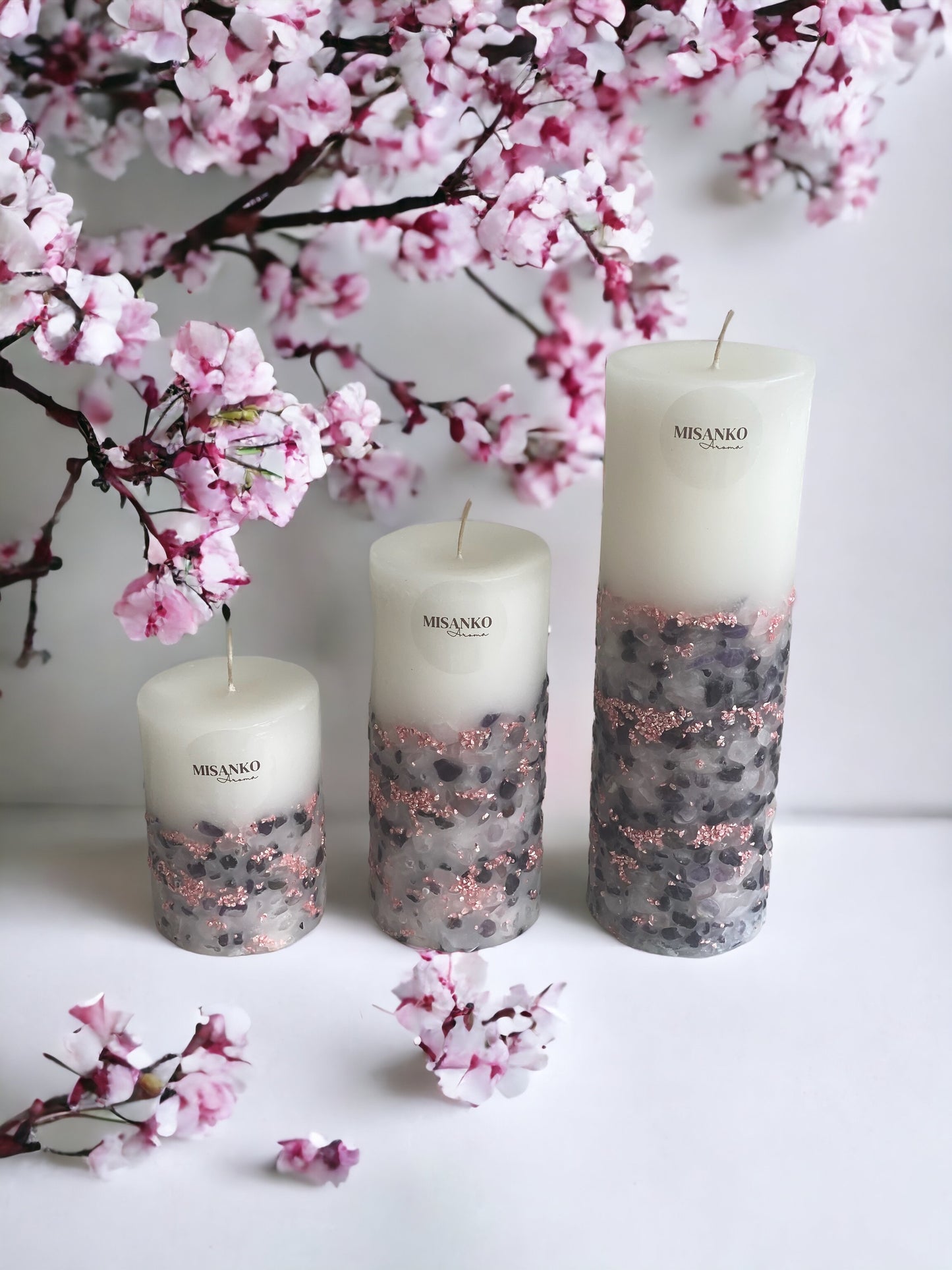 Amethyst & Rose Quartz Pillar Candle - Mineral Collection